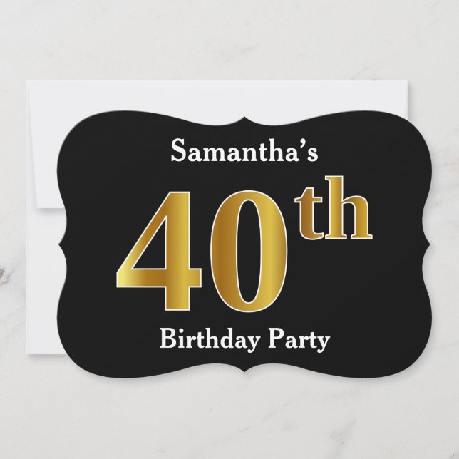 Invitación Faux Gold Look 40th Birthday Fiesta + Custom Name (Anverso)