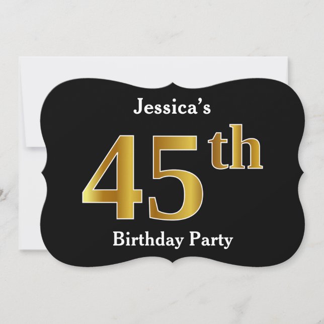 Invitación Faux Gold Look 45th Birthday Party + Custom Name (Anverso)