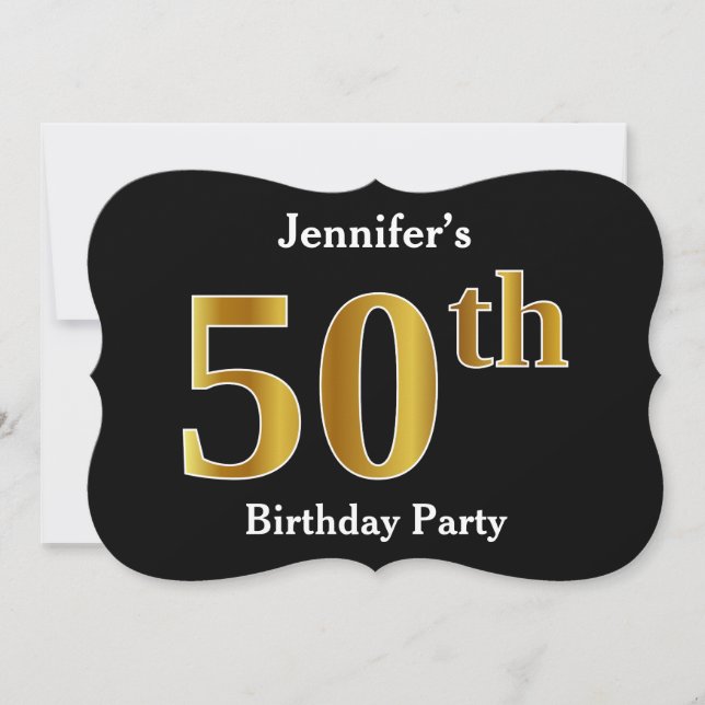 Invitación Faux Gold Look 50th Birthday Party + Custom Name (Anverso)