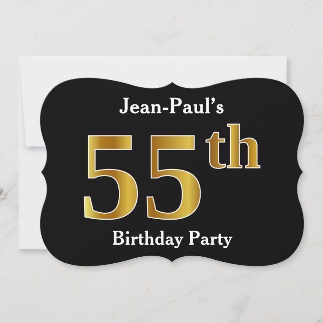 Invitación Faux Gold Look 55th Birthday Party + Custom Name (Anverso)