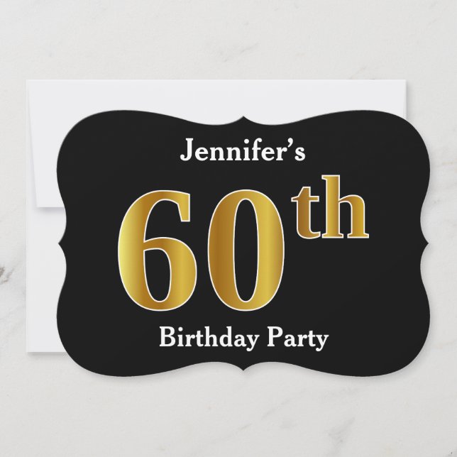Invitación Faux Gold Look 60th Birthday Party + Custom Name (Anverso)
