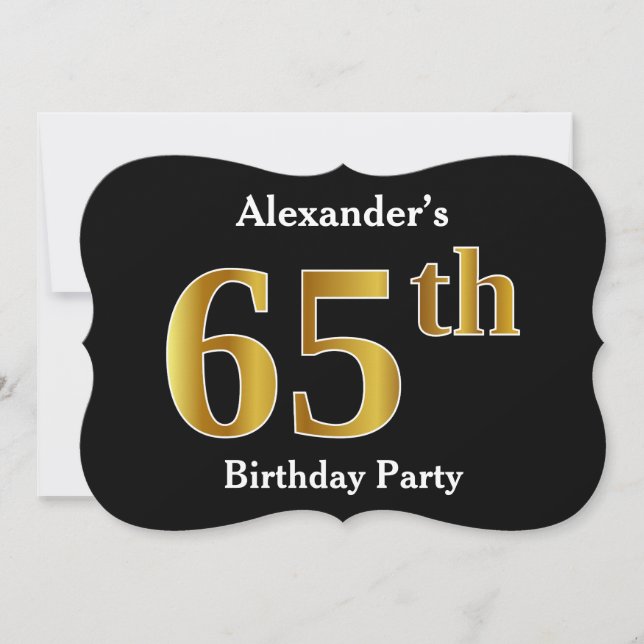 Invitación Faux Gold Look 65th Birthday Party + Custom Name (Anverso)