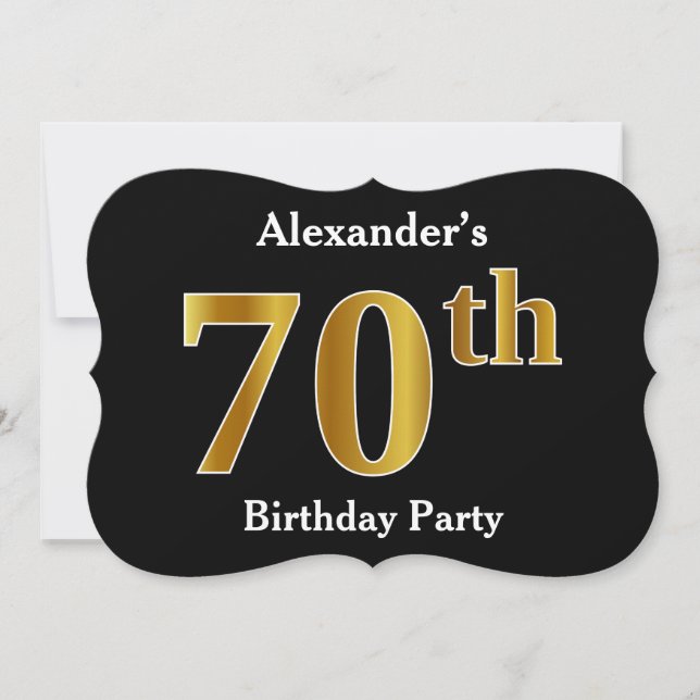 Invitación Faux Gold Look 70th Birthday Party + Custom Name (Anverso)