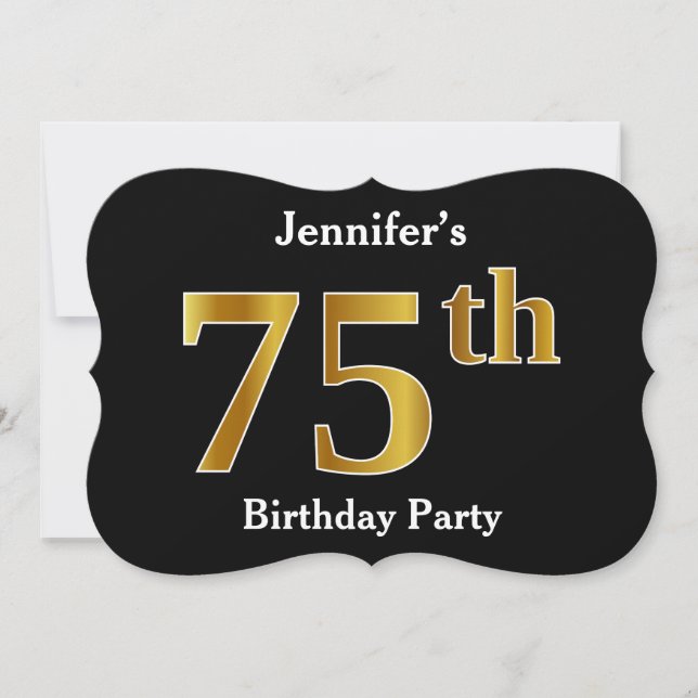 Invitación Faux Gold Look 75th Birthday Party + Custom Name (Anverso)