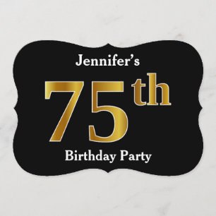 Invitación Faux Gold Look 75th Birthday Party + Custom Name