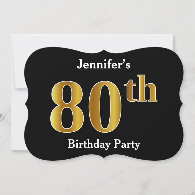 Invitación Faux Gold Look 80th Birthday Party + Custom Name (Anverso)