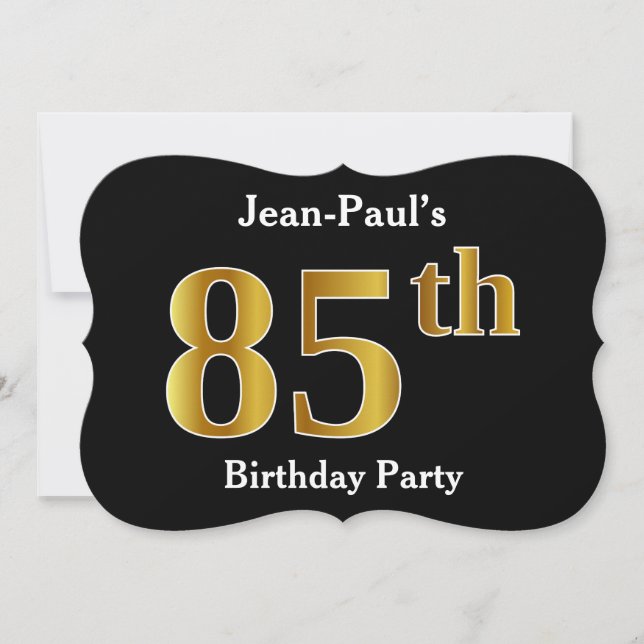 Invitación Faux Gold Look 85th Birthday Party + Custom Name (Anverso)
