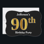 Invitación Faux Gold Look 90th Birthday Party   Custom Name<br><div class="desc">Este diseño de invitación presenta el número ordinal "90" con un aspecto falso dorado. También cuenta con un nombre personalizado. Se podría usar para invitar a la gente a la fiesta de cumpleaños número noventa de alguien.</div>