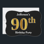 Invitación Faux Gold Look 90th Birthday Party   Custom Name<br><div class="desc">Este diseño de invitación presenta el número ordinal "90" con un aspecto falso dorado. También cuenta con un nombre personalizado. Se podría usar para invitar a la gente a la fiesta de cumpleaños número noventa de alguien.</div>