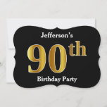 Invitación Faux Gold Look 90th Birthday Party   Custom Name<br><div class="desc">Este diseño de invitación presenta el número ordinal "90" con un aspecto falso dorado. También cuenta con un nombre personalizado. Se podría usar para invitar a la gente a la fiesta de cumpleaños número noventa de alguien.</div>