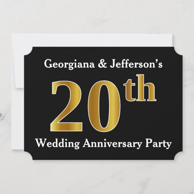 Invitación Faux Gold Look Fiesta 20 Aniversario Boda (Anverso)