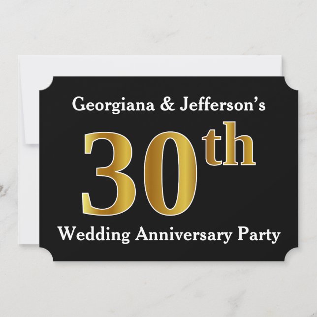 Invitación Faux Gold Look Fiesta 30 Aniversario Boda (Anverso)