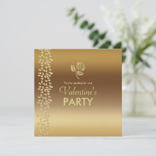 Invitación Faux Gold Love Hearts Valentines Fiesta I