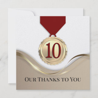 Invitación Faux gold medal employee anniversary 10 years card