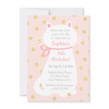 Faux Gold Polka Dots White Cat Birday Party
