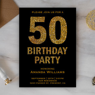 Invitación Faux Gold Purpurina 50th Birthday Party Invitation