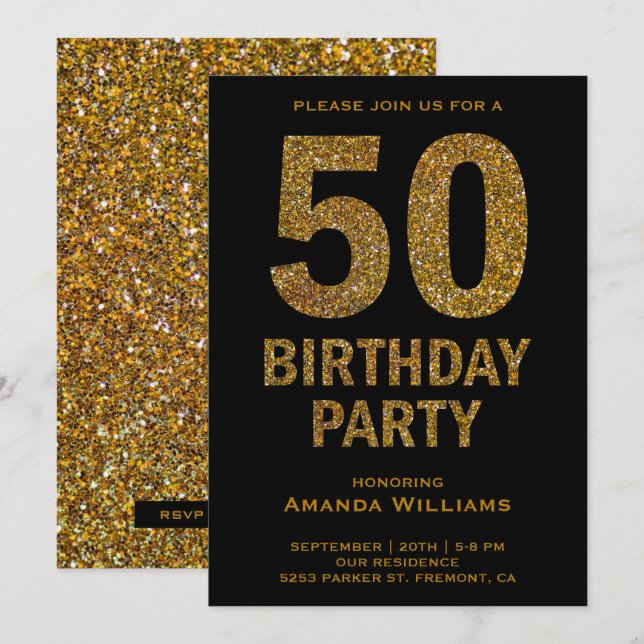 Invitación Faux Gold Purpurina 50th Birthday Party Invitation (Anverso / Reverso)