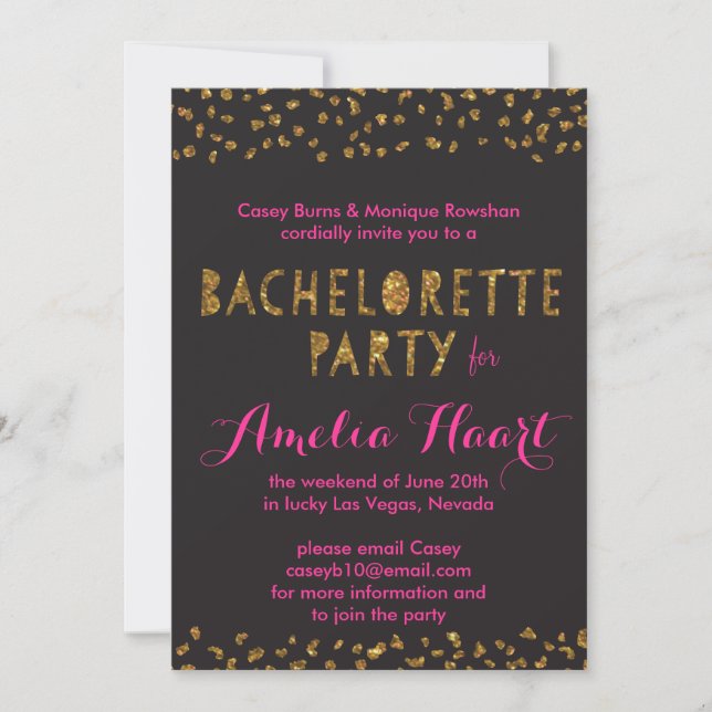 Invitación Faux Gold Purpurina Animal Print Bachelorette Part (Anverso)