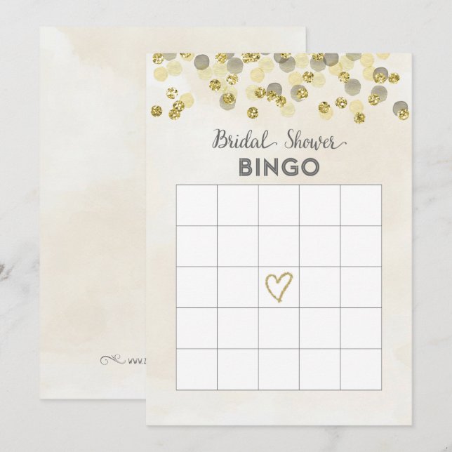 Invitación Faux Gold Purpurina Bridal Shower Bingo Card (Anverso / Reverso)
