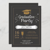 Faux Gold Purpurina Cap Graduation Party Invitació