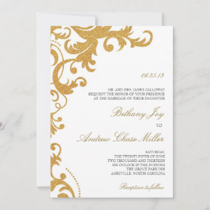 Invitación Faux Gold Purpurina Elegant Damask Wedding Invite