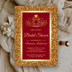 Invitación Faux Gold Purpurina Tiara Princess Red Bridal Show