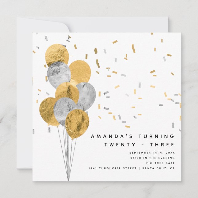 Invitación Faux Gold & Relieve metalizado plateado Adultos mo (Anverso)