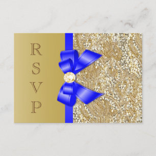 Invitación Faux Gold Sequines Royal Blue Bow RSVP