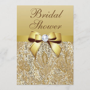 Invitación Faux Gold Sequins y Bow Bridal Shower