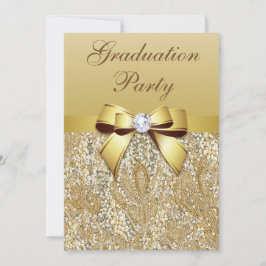 Invitación Faux Gold Sequins y Bow Chicas Graduación