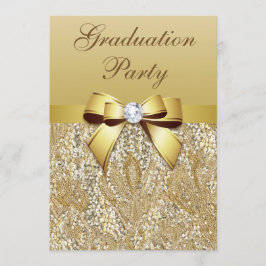 Invitación Faux Gold Sequins y Bow Chicas Graduación