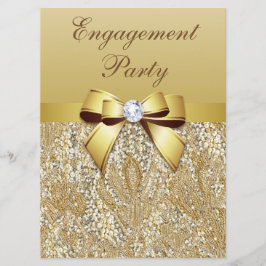 Invitación Faux Gold Sequins y Bow Engagement Party