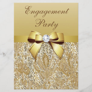 Invitación Faux Gold Sequins y Bow Engagement Party