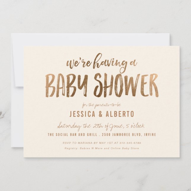 Invitación Faux Gold Shimmer Moda Baby Shower (Anverso)