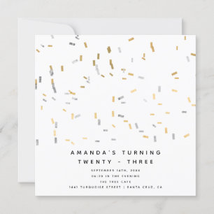 Invitación Faux Gold Silver Modern Sprinkles Adultos Cumpleañ