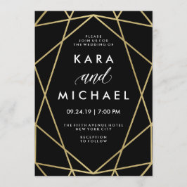 Invitación Faux Gold sobre el Boda geométrico moderno negro