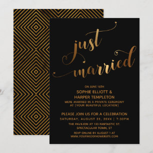Invitación Faux Gold sobre el evento post-Boda recién casado