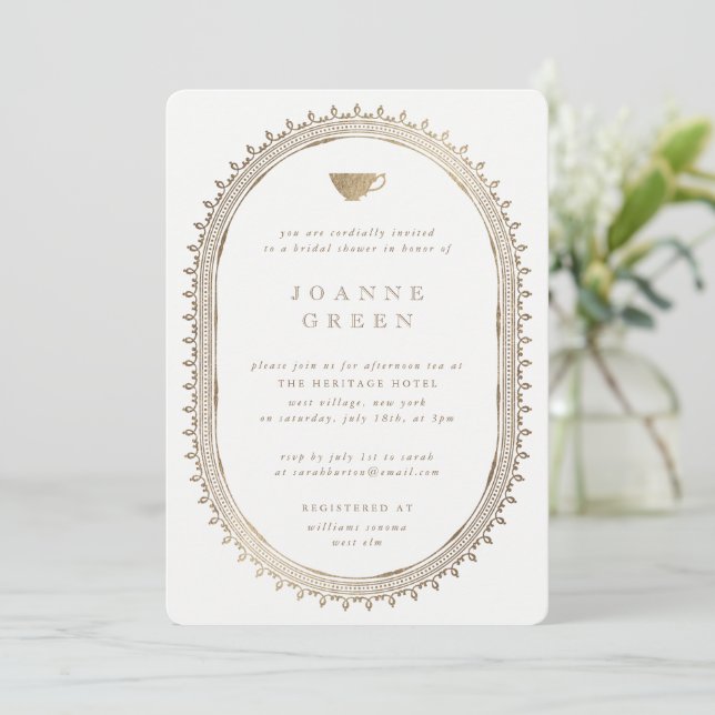 Invitación Faux Gold Tea Tea Bridal/Wedding Shower (Anverso de pie)