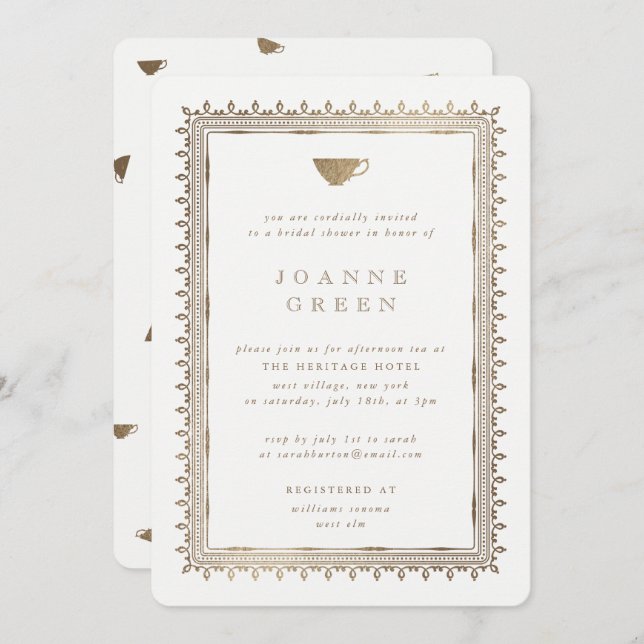 Invitación Faux Gold Tea Tea Bridal/Wedding Shower (Anverso / Reverso)