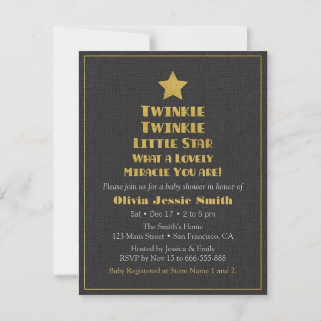 Invitación Faux Gold Twinkle Twinkle Little Star Baby Shower (Anverso)