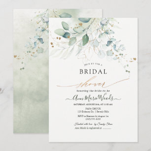 Invitación Faux Gold Watercolor Eucalyptus Bridal Shower