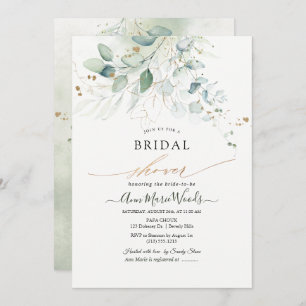 Invitación Faux Gold Watercolor Eucalyptus Bridal Shower
