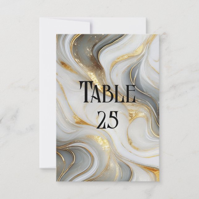 Invitación Faux Gold White Gray Marble Boda Número de tabla (Anverso)