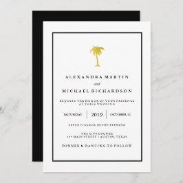 Invitación Faux Gold y Black Palm Tree| Boda Glam