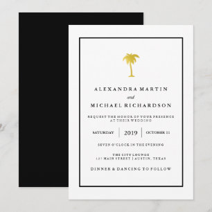 Invitación Faux Gold y Black Palm Tree  Boda Glam