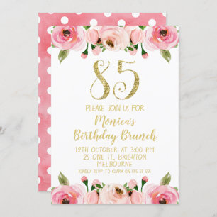 Invitación Faux Gold y Rosas 85th Birthday Party Invitation
