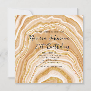 Invitación Faux Golden Agate 21 cumpleaños