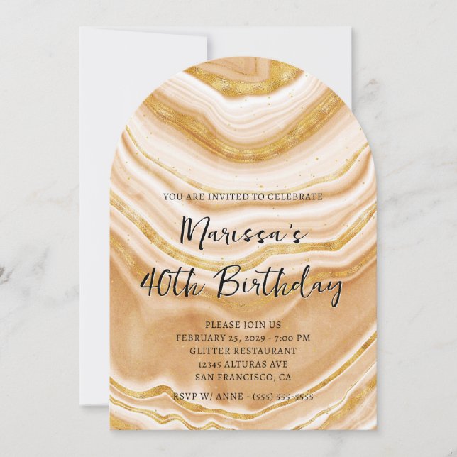 Invitación Faux Golden Agate 40° cumpleaños (Anverso)