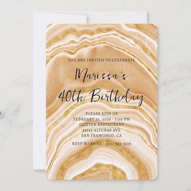 Invitación Faux Golden Agate 40th Birthday Photo (Anverso)