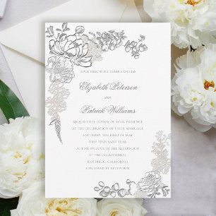 Invitación Faux Grabado en relieve Peonies Frame Boda formal